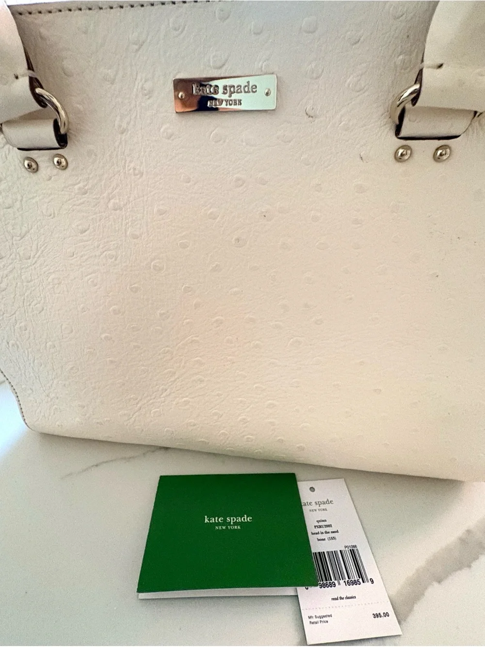 kate spade Cream Textured Tote with Metal Logo Plaque